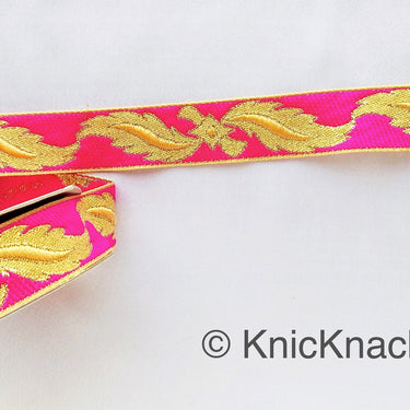 Fuchsia Pink Jacquard Weave Trim, Indian Sari Border, Trim By 3 Yards